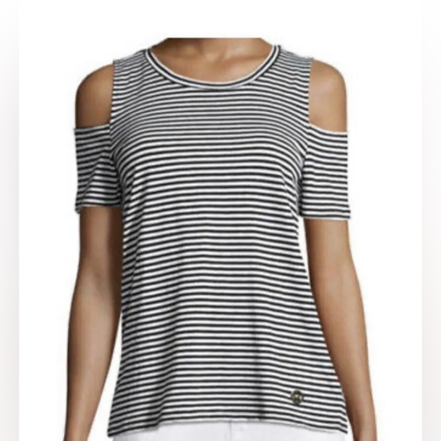Michael Michael Kors Cold Shoulder Black & White Striped Top Nwt